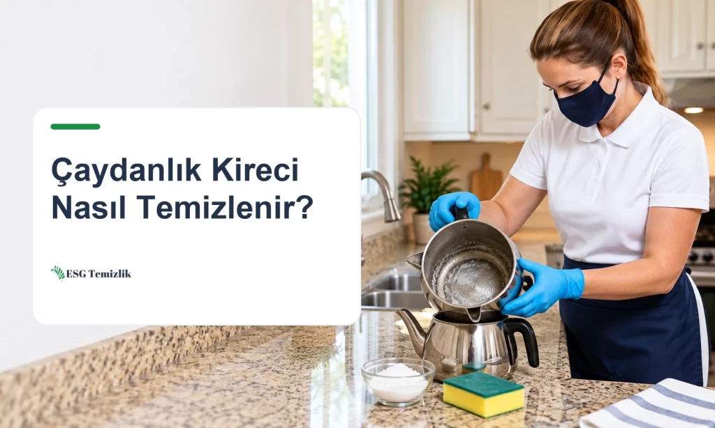İçinde kireç tabakası olan çaydanlık ve yanında limon tuzu