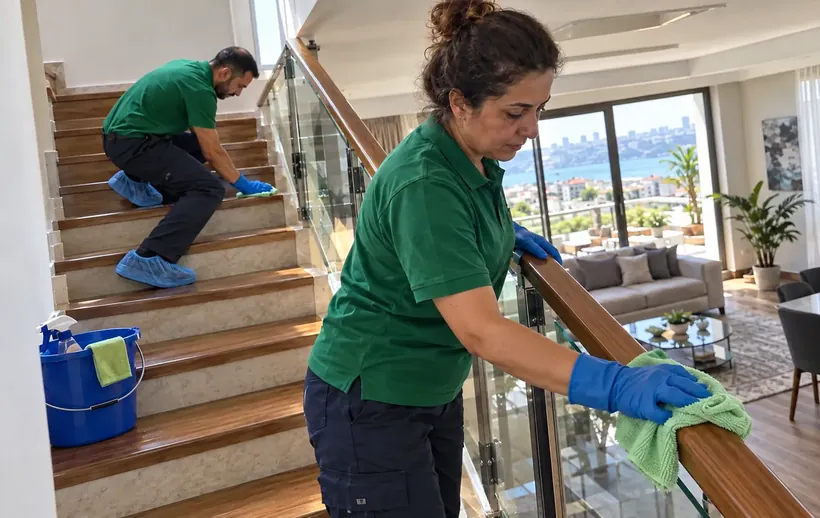 Dubleks dairede merdiven basamakları ve korkulukların silinmesi