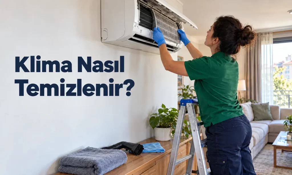 Ön paneli açık split klimadan filtrenin çıkarılması