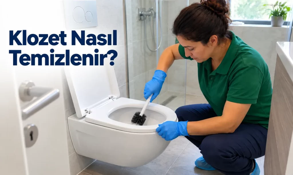 Eldivenli el ile klozetin kenar altının fırçayla temizlenmesi