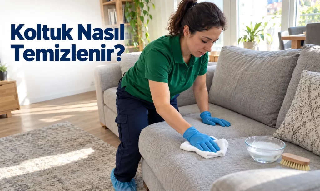 Kumaş kanepenin minderi beyaz mikrofiber bez ve deterjan köpüğüyle temizleniyor