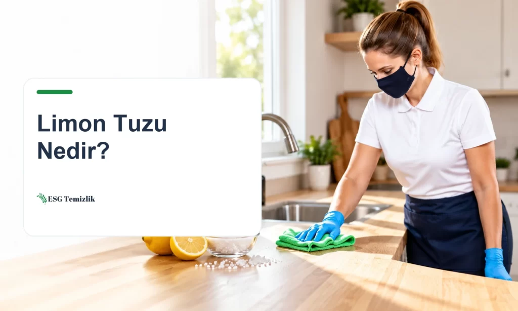 Cam kasede beyaz limon tuzu kristalleri ve yanında ikiye kesilmiş limon