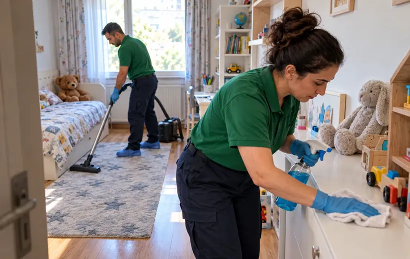 Apartman dairesinde çocuk odasının zemin ve yüzey temizliği