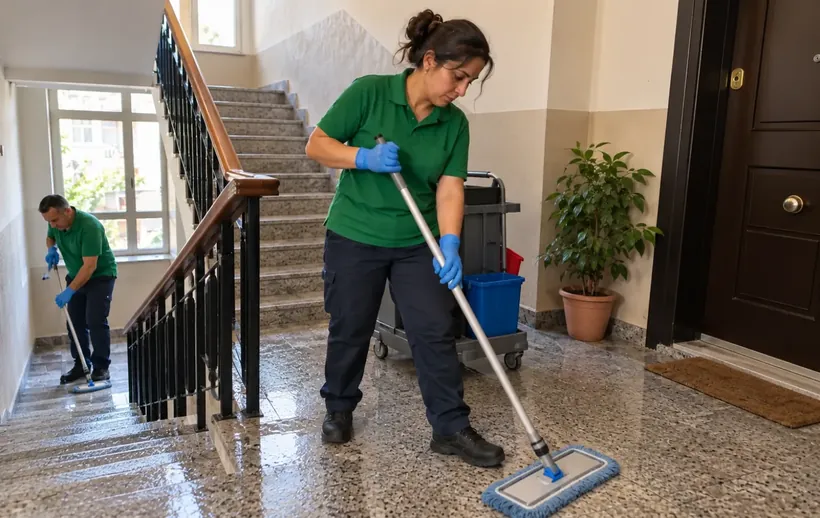 Apartman merdivenlerinin ve sahanlıkların paspaslanması