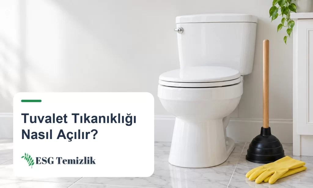 Beyaz klozetin yanında flanşlı tuvalet pompası ve lastik eldiven